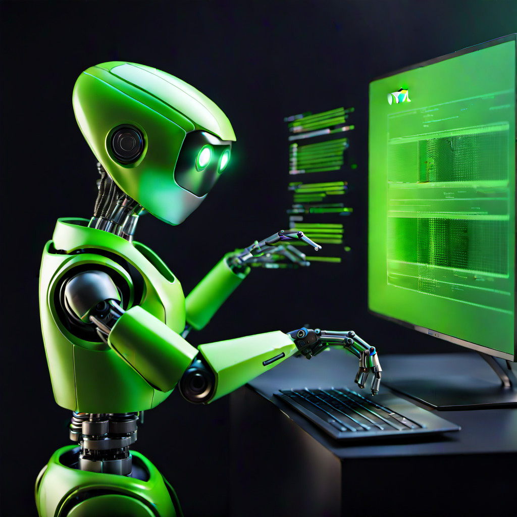 a robot searching a database for images, nvidia green colors